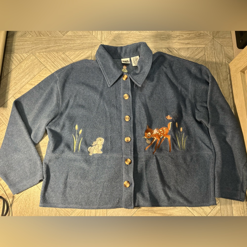 Rare Vintage Disney Catalog embroidered Bambi button-up fleece cardigan